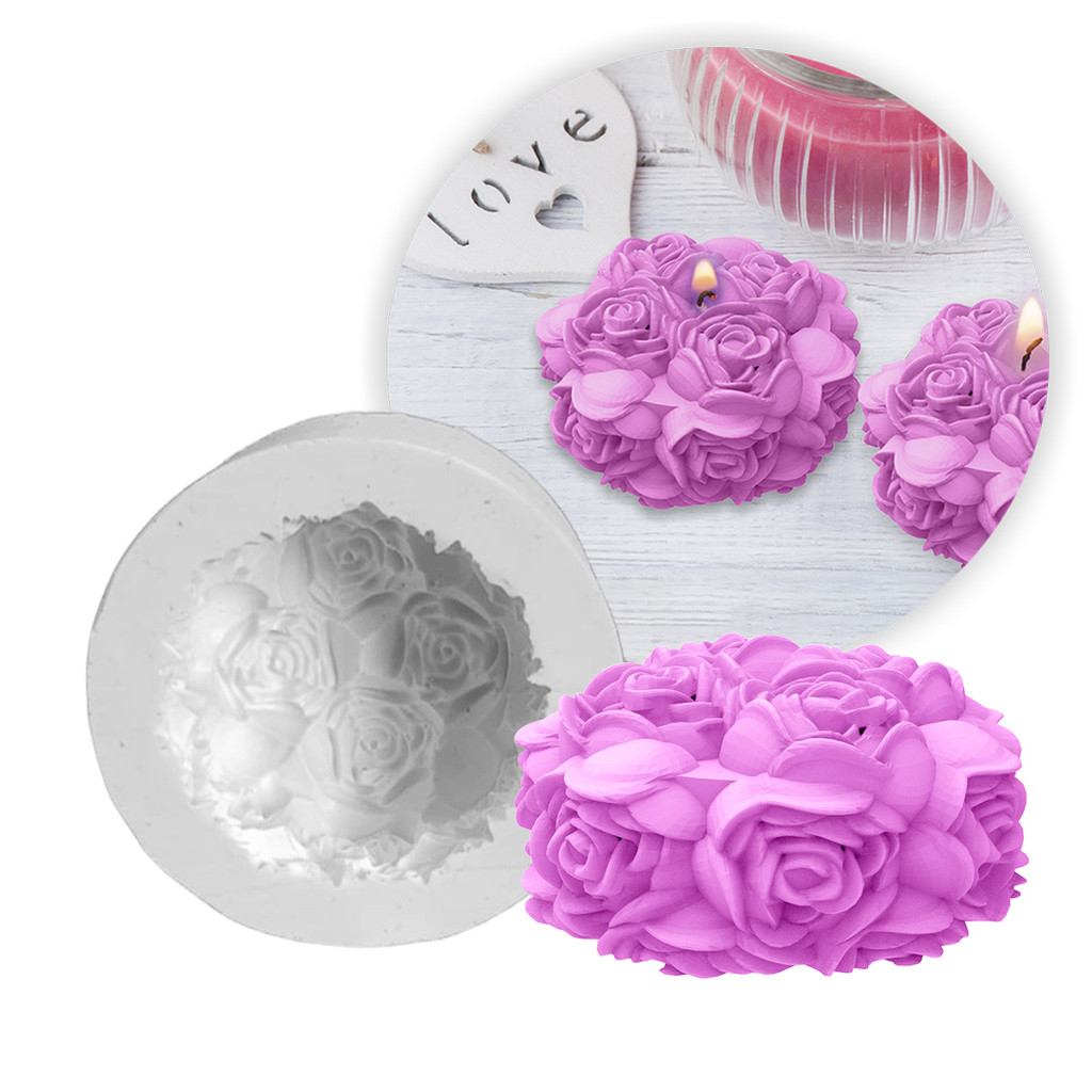 Molde de Silicone Provence Rosas para Lembrancinha Artesanato Vela Sabonete Gesso Resina