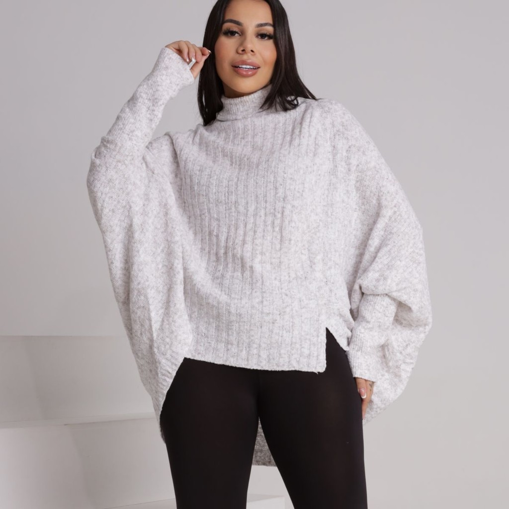 Kimono Tricô Mousse Inverno Gola Alta Blusa Feminina
