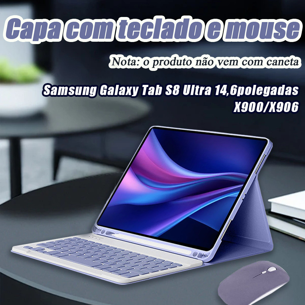 capa para tablet com teclado e mouse para Samsung Galaxy Tab S8 Ultra 14,6polegadas X900/X906
