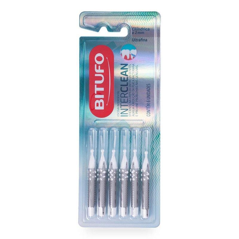 Escova Interdental Bitufo Interclean Ultrafina Cilíndrica 2mm 6 unidades - Health