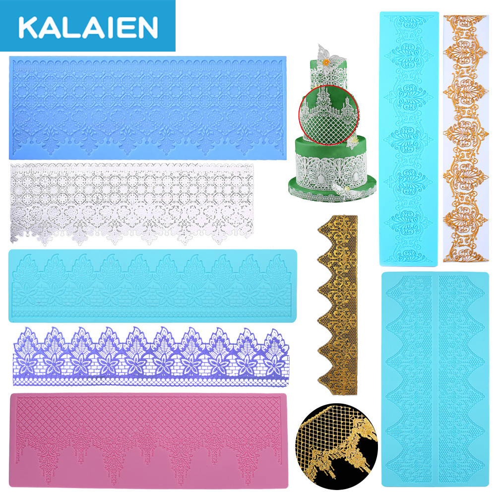 Tapete de Silicone KALAIEN com 9 Padrões de Renda, Tapete de Textura com Padrão de Renda Retro, Fácil de Remover, Tapete