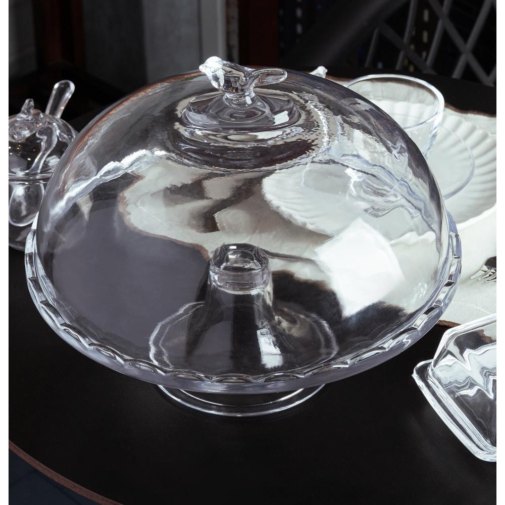Detalhes do Prato Bird Wolff Vidro com Pé e Tampa 30x24cm Ideal para Bolos e Tortas