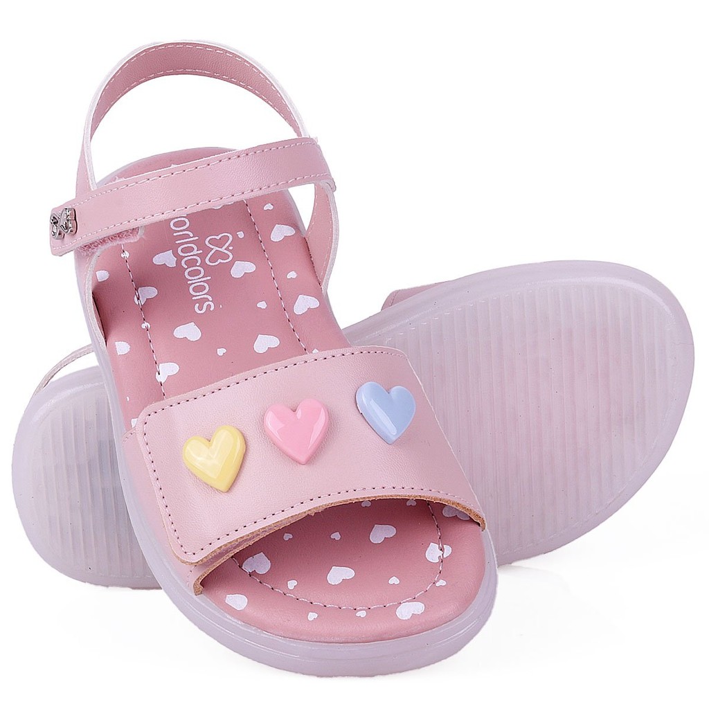 Detalhes do Sandália Papete Feminina Infantil WorldColors Gloss Led - Rosa