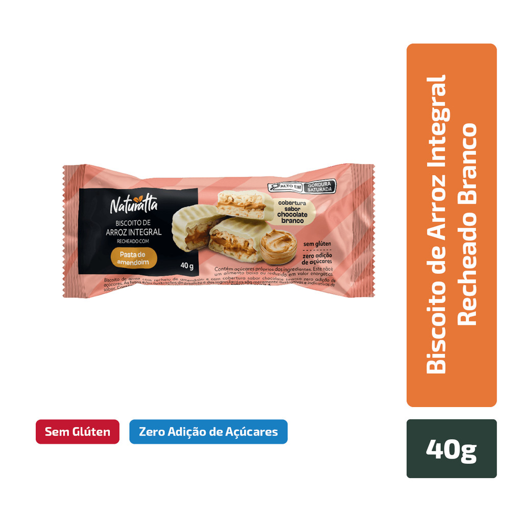 Biscoito Arroz Amendoim Coberto Branco Zero Açúcar Naturatta 40G - Food & Beverages