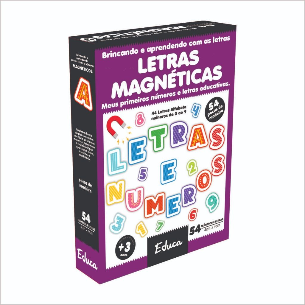 Imã Alfabeto e Números Educativo em Madeira – Letras Magnéticas Pedagógicas para Quadro Lousa Alfabetização Infantil