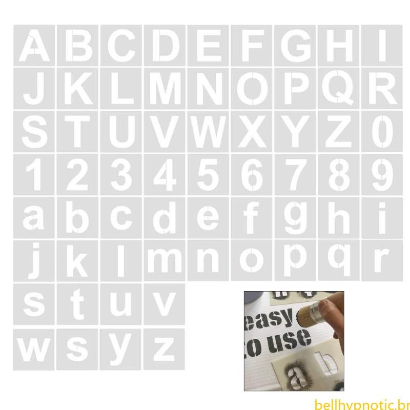 60 Unidades Estênceis Números E Letras Para Pintura Parede Tecido Metal