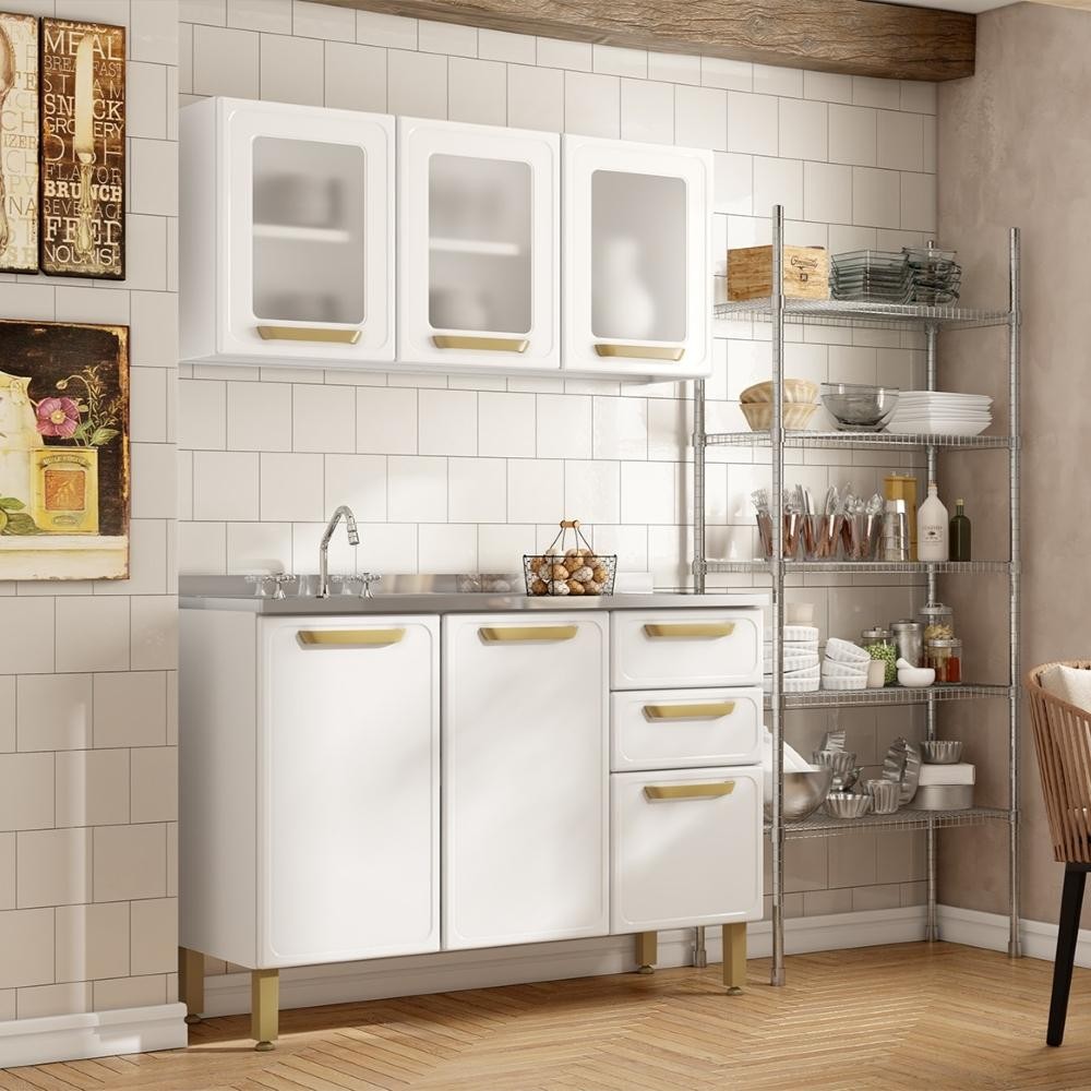 Cozinha Compacta 100% Aço 2 Gavetas Bella Branco Bertolini