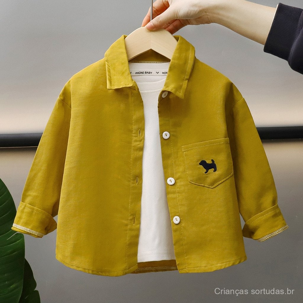 Camisa de manga comprida para crianças de 0-8 anos, camisa de menino primavera-outono