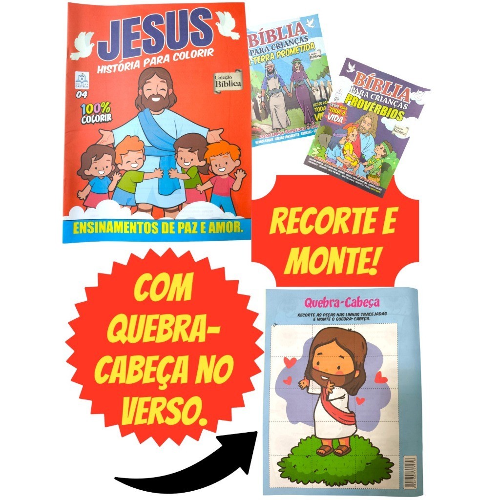 25 Kit Revistas Livrinho Bíblico Desenho Bíblia Infantil Pintar Lembrancinha Infantil Colorir Igreja — imagem 2 de 2
