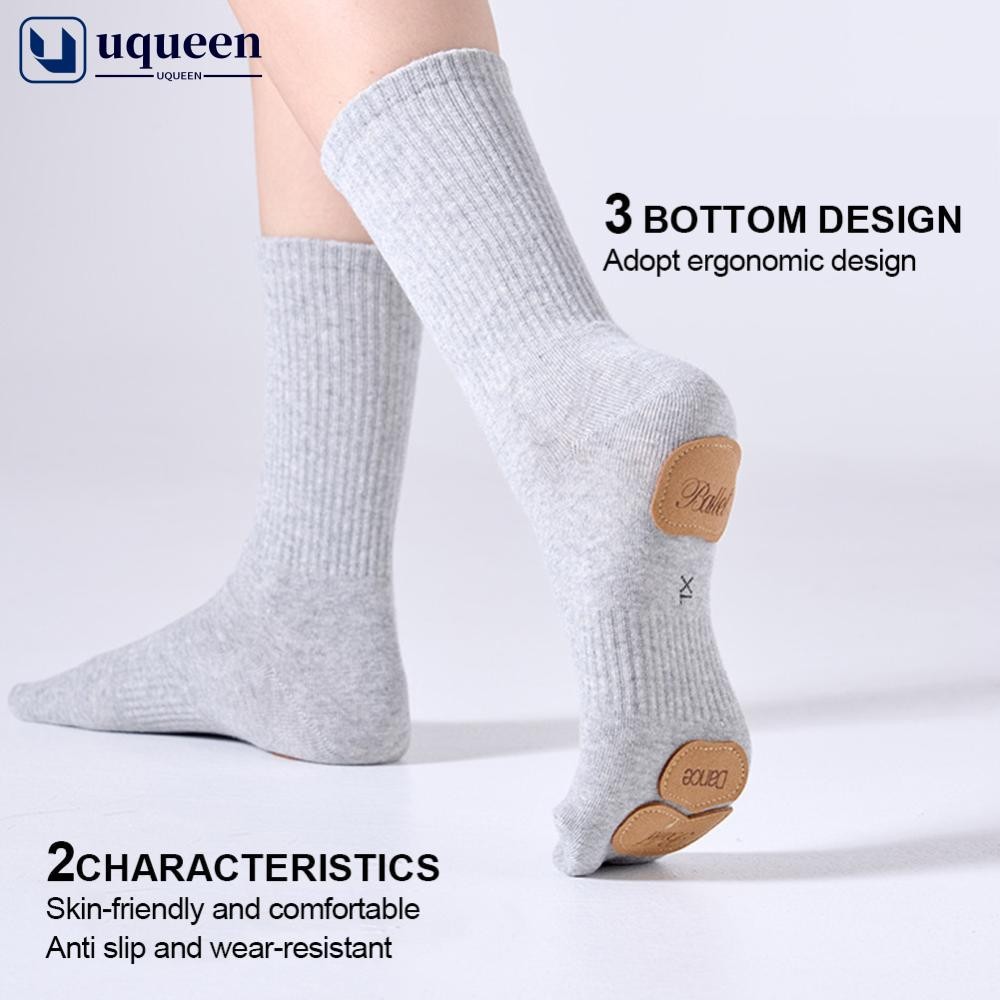 UQUEEN 1 Par De Meias De Dança De Tubo Médio Com Sola Antiderrapante Resistente Ao Desgaste De Couro Esportes Yoga Algod em Oferta na Shopee