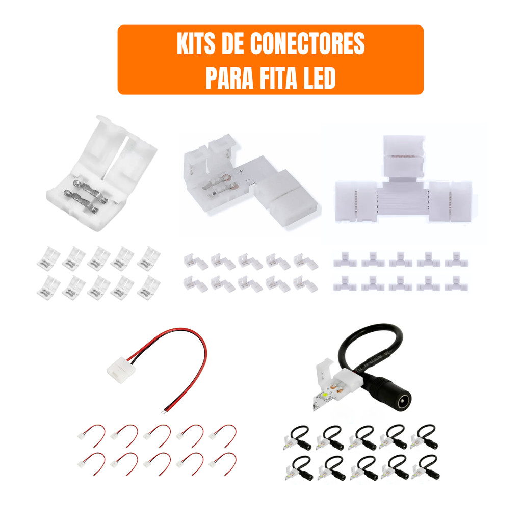Kit 5 10 UN Conector 8mm 2 Vias Emenda L Reta T Rabicho Rápida Pressão P4 Fita LED Sem solda em Oferta na Shopee