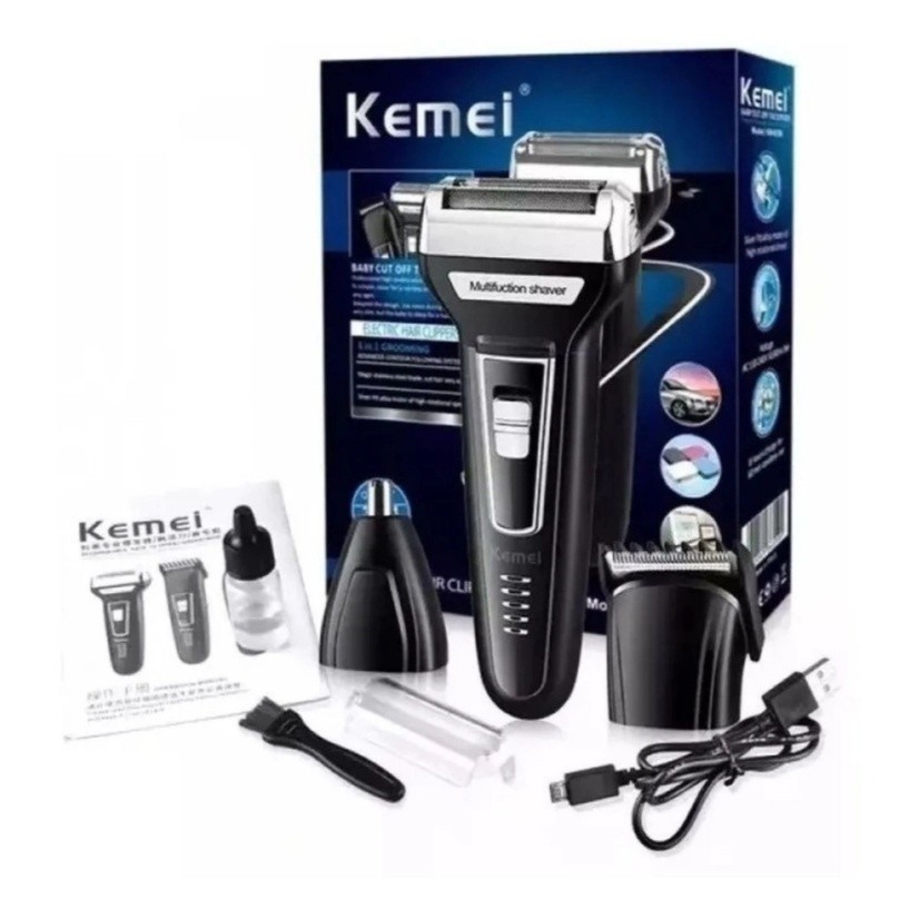 Maquina Barbear Shaver Kemei 3 Em 1 KM-6558 Nariz Barba Pelos e Corpo em Oferta na Shopee