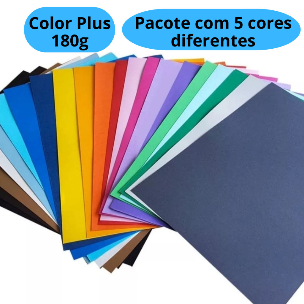 Papel Color Plus 180g 50 Folhas A4 com 5 Cores Diferentes Masterprint