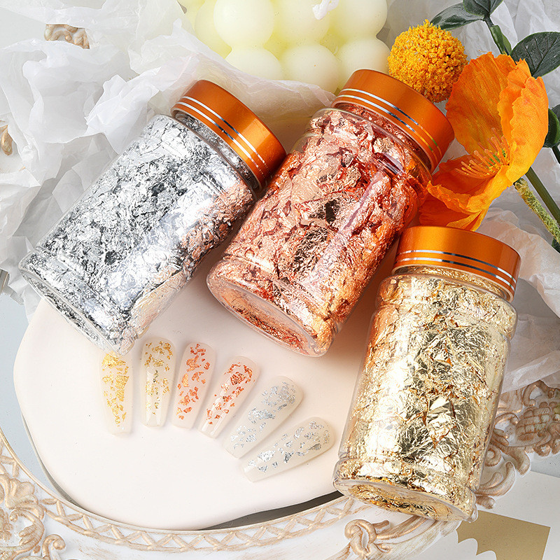 Kit 3 Potes/200 Ml Folha De Prata De Ouro Decorativo Molde De Resina De Enchimento Jóias Fazendo Novo 5g