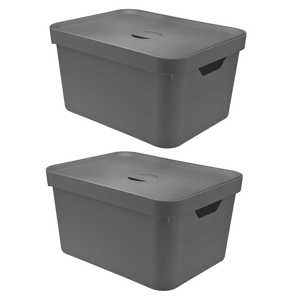 2x Caixa Plastica Multiuso 32L Organizadora OU Cube G Cinza em Oferta na Shopee