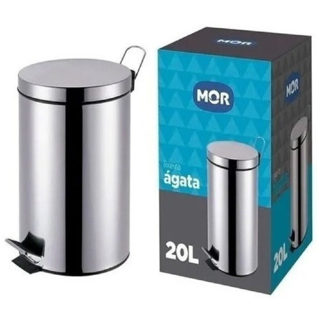 Lixeira Grande Inox Pedal 20 litros Cozinha e Escritório Alta Qualidade Resistente Agata - Home & Living