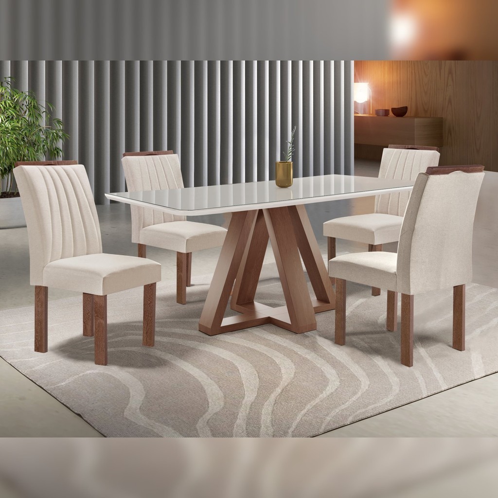 Conjunto Mesa Tampo Smart Plus Kyra 120cmx90cm 4 Cadeiras Arthus Chocolate/Off White/Suede Bege - Home & Living