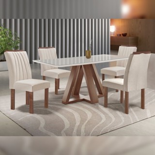 Conjunto Mesa Tampo Smart Plus Kyra 120cmx90cm 4 Cadeiras Arthus Chocolate/Off White/Suede Bege em Oferta na Shopee