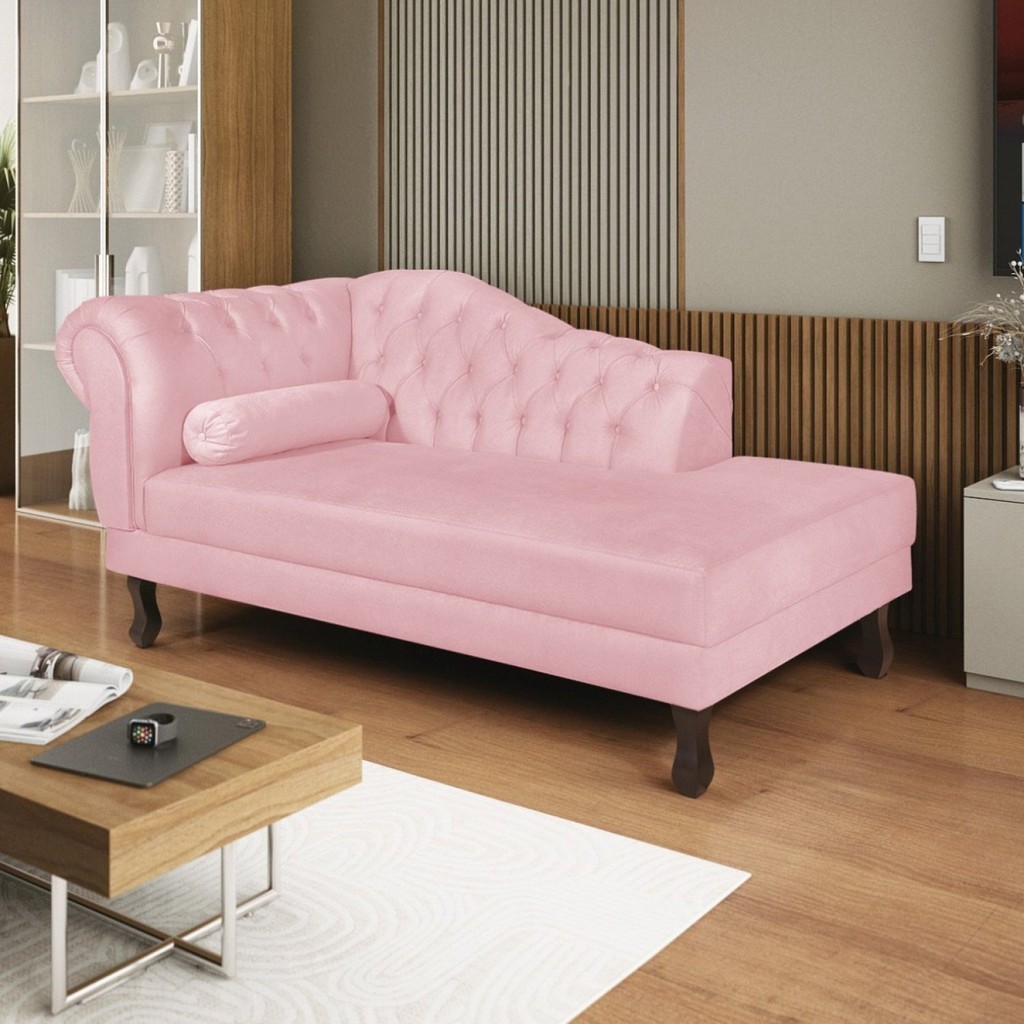 Diva Recamier Dora 160cm Lado Direito Suede Rosa Bebê Suede Rosa Bebê