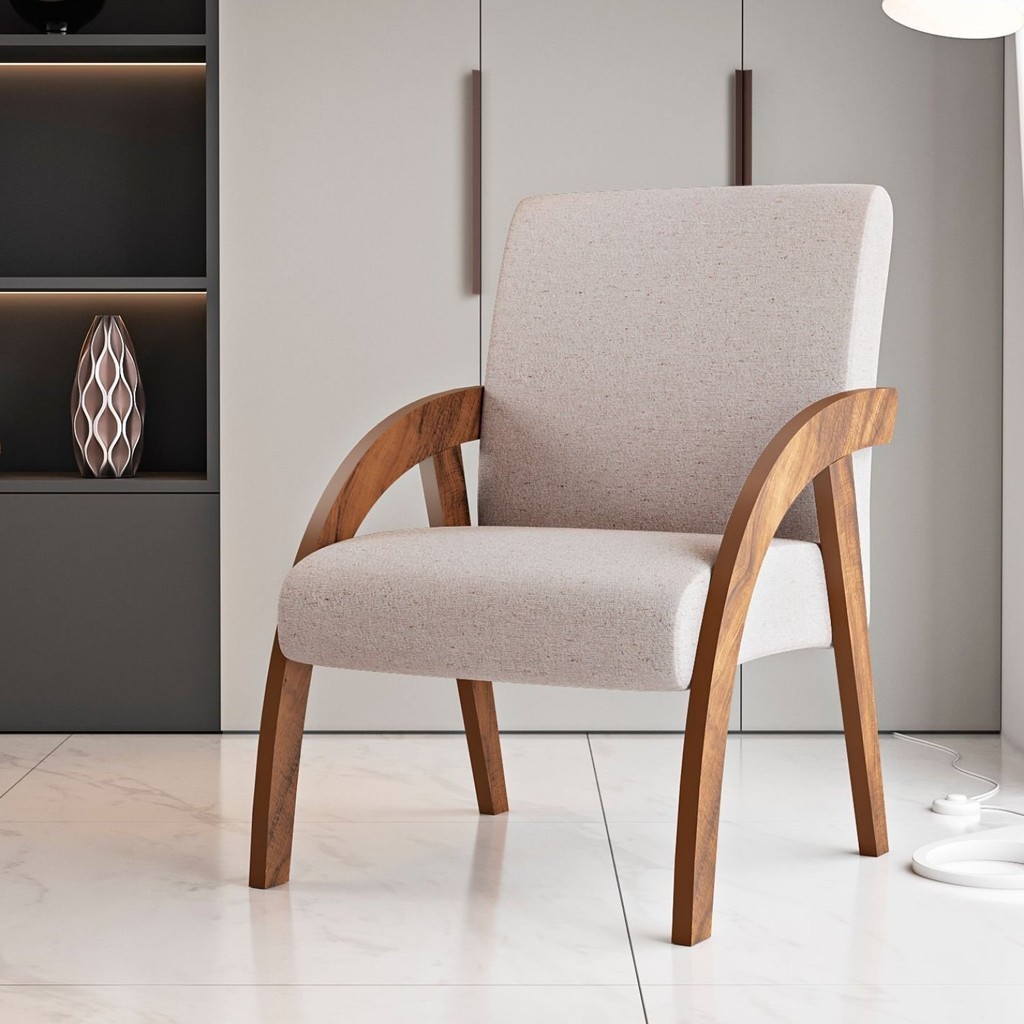 Poltrona Decorativa Linho MDF Amendoa Duda  Amendoa