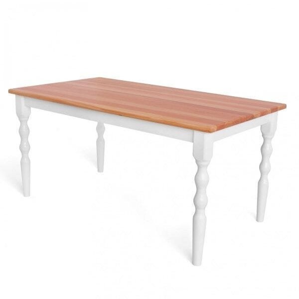 Mesa Retangular Pés Torneados Madeira Maciça 6 Lugares Gardênia Yescasa Branco/Natural