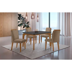 Conjunto Sala de Jantar Mesa Liz 120cm MDF Canto Copo e 4 Cadeiras Athenas Moderna