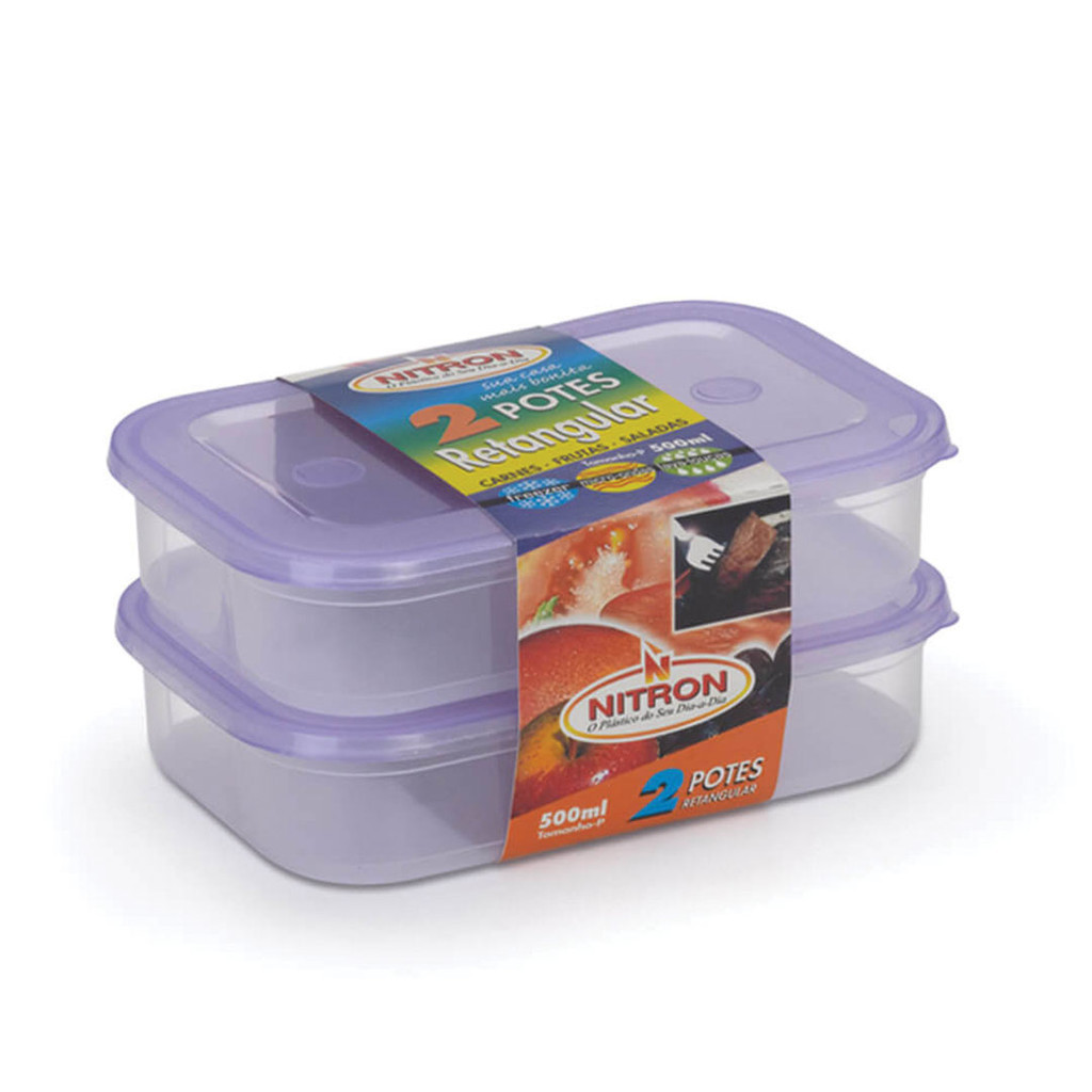 KIT 2 POTES RETANGULARES RASOS PEQUENOS 500 ML em Oferta na Shopee