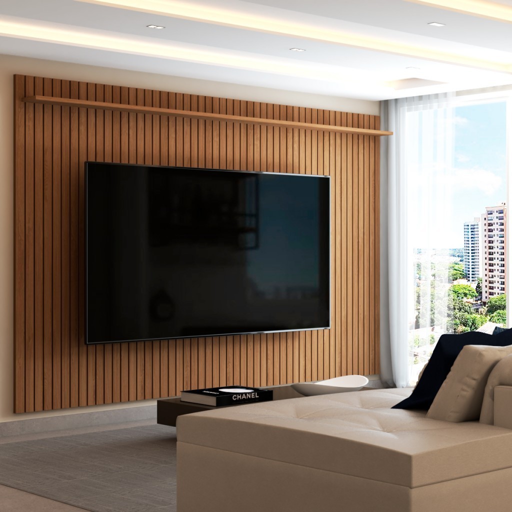 Painel para TV Até 80 Polegadas Leblon Ripado 1 Prateleira - Home & Living