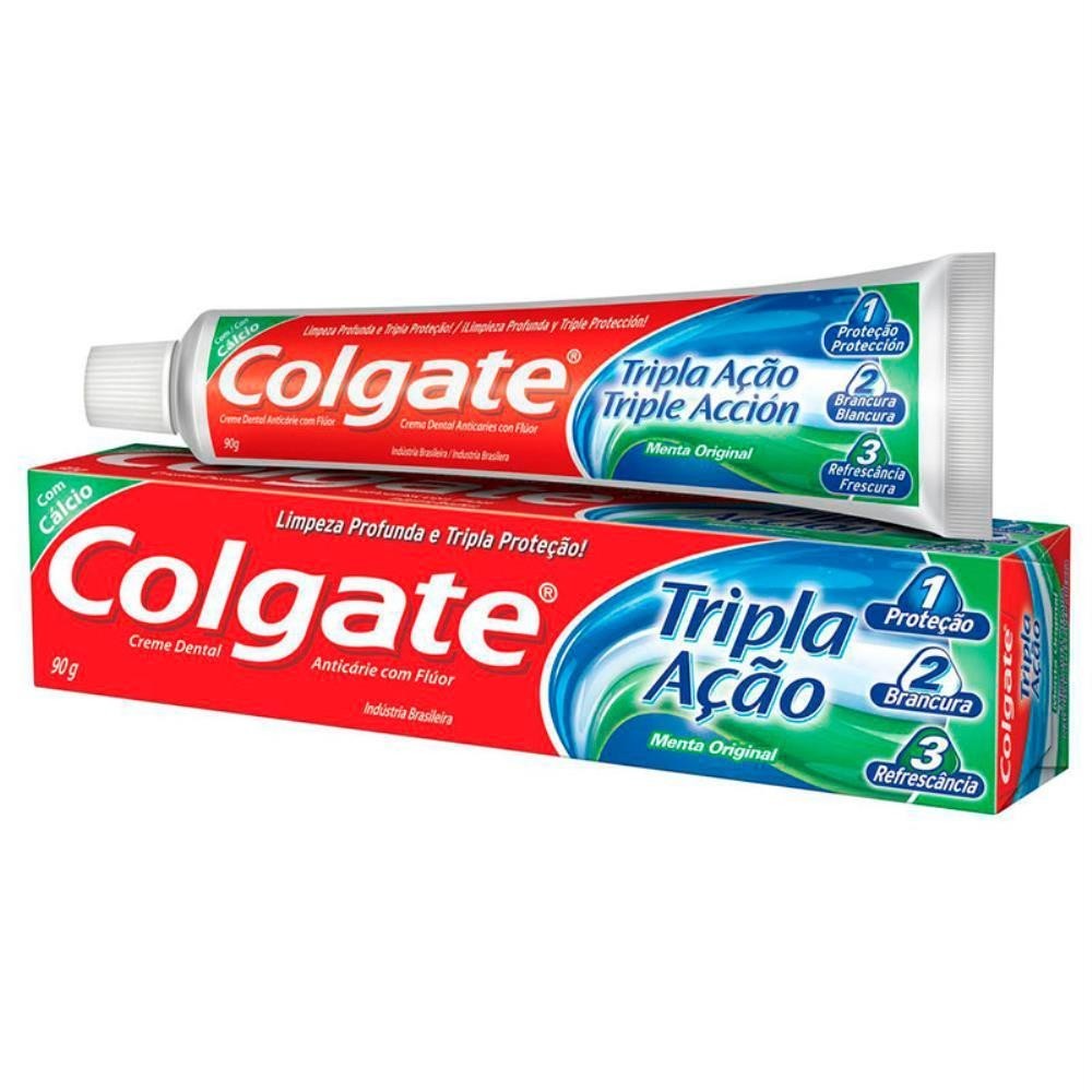 COLGATE CREME DENTAL TRIPLA AÇÃO SABOR MENTA ORIGINAL COM 90G em Oferta na Shopee