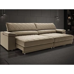 Sofá de Duplo Molejo com Carregador USB, Retrátil e Reclinável Viena 2,90m Veludocristal Castor- NETSOFAS