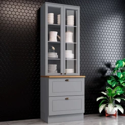 Cristaleira Americana 2 Portas 2 Gavetas 100% Mdf Cinza/Nature - Henn