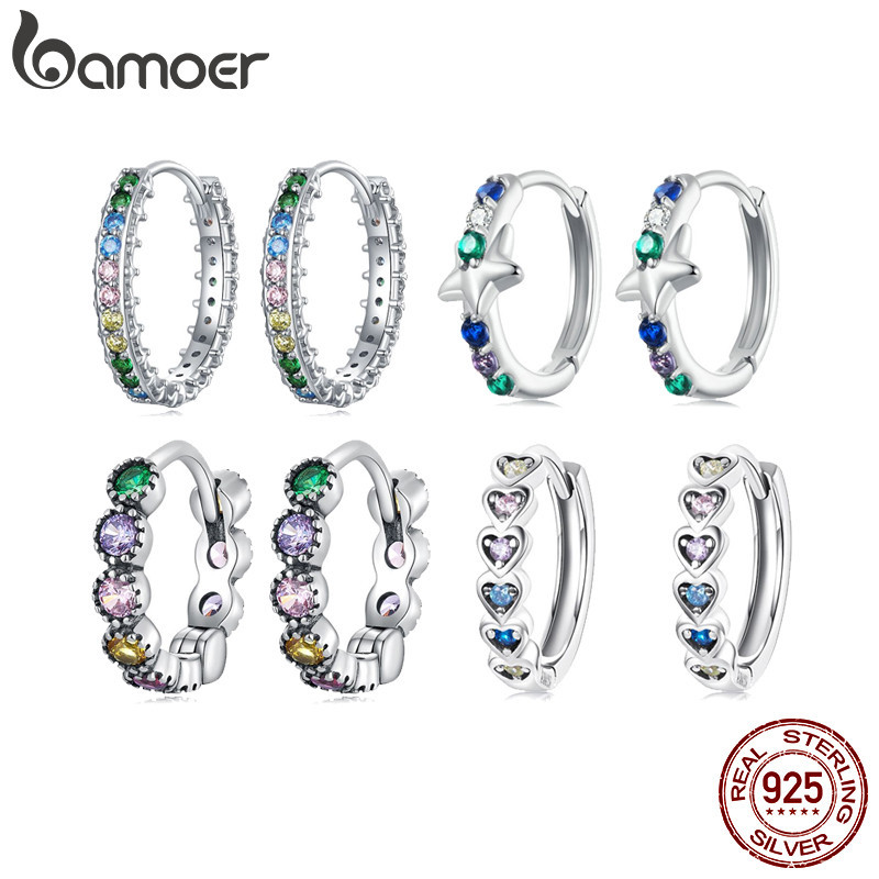 Brincos De Prata Bamoer 925 Sterling Coloridos Em Zircônio Para Presentes Femininos