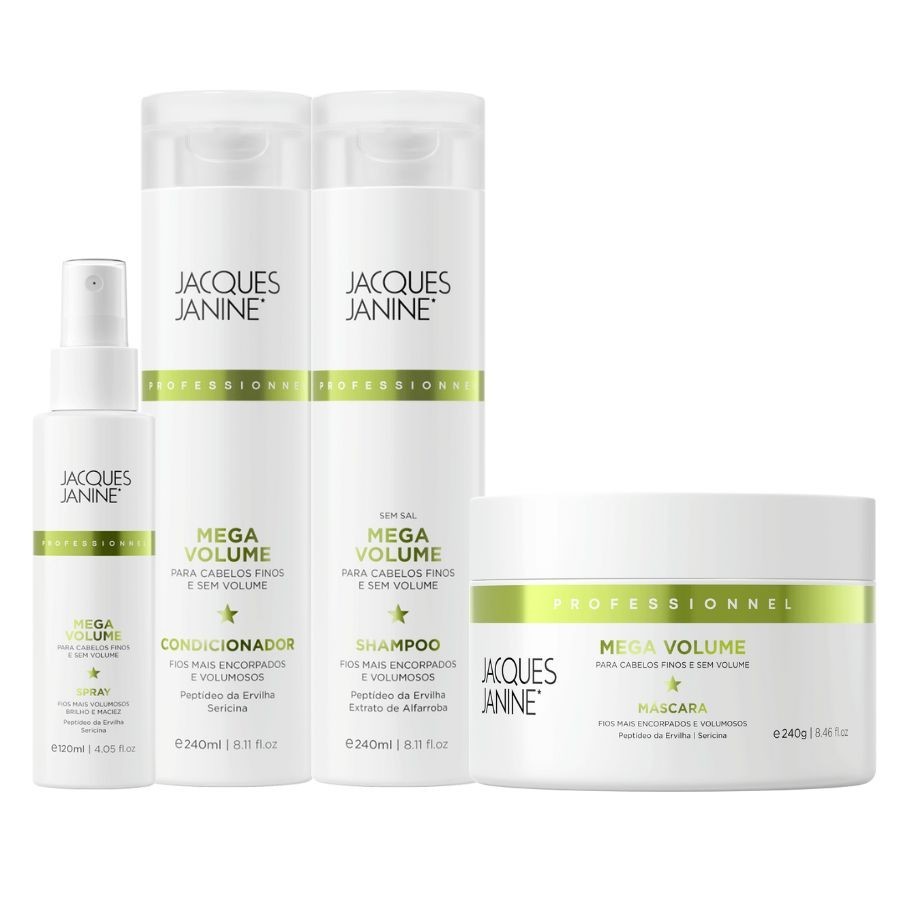 Kit Jacques Janine Mega Volume Shampoo Condicionador 240ml Máscara 240g Spray Finalizador 120ml