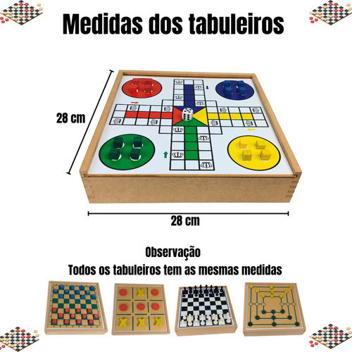 Jogos de Tabuleiro  3em1 Dama Jogo Velha Ludo