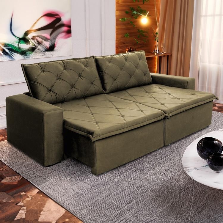 Sofá Cama Bangkok Sem Caixa 2,10m Retrátil e Reclinável Com Molas Velut Tabaco- King House - Home & Living