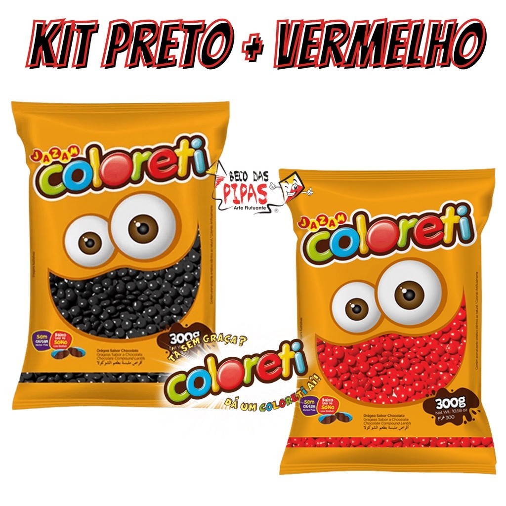 Kit Confeito Coloreti Preto / Vermelho 300g Jazam em Oferta na Shopee
