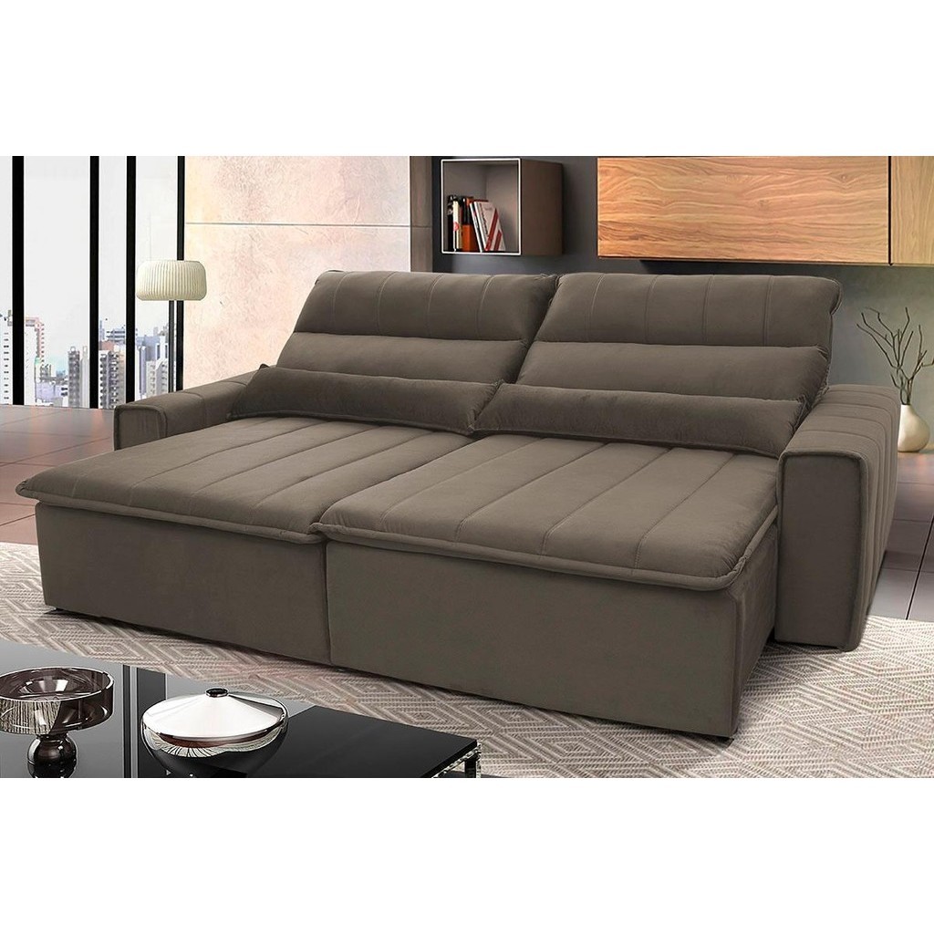 Sofá Retrátil Reclinável Patagônia 2,10m Suede Velut Tabaco  Molas no Assento - King House