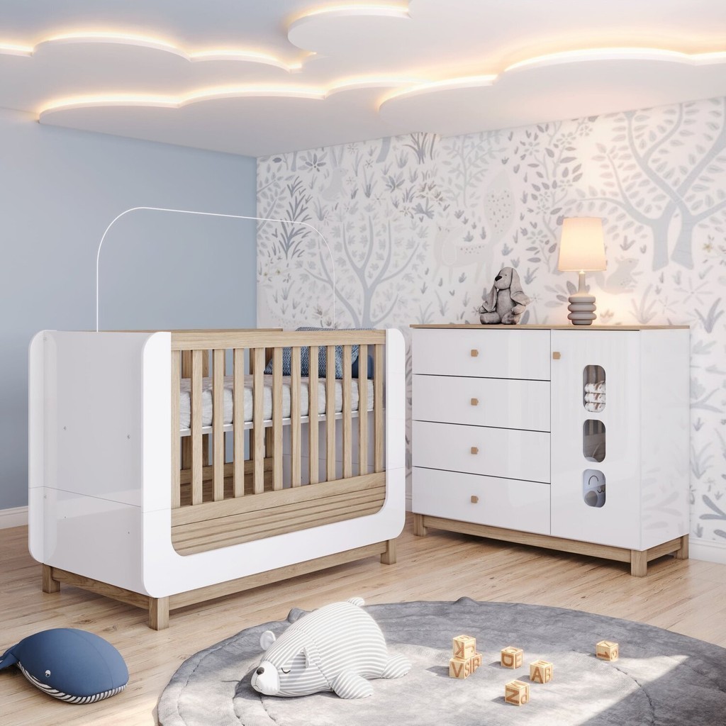 Conjunto Quarto de Bebê Berço 2 em 1 e Cômoda Sophia Espresso Móveis - Mom & Baby