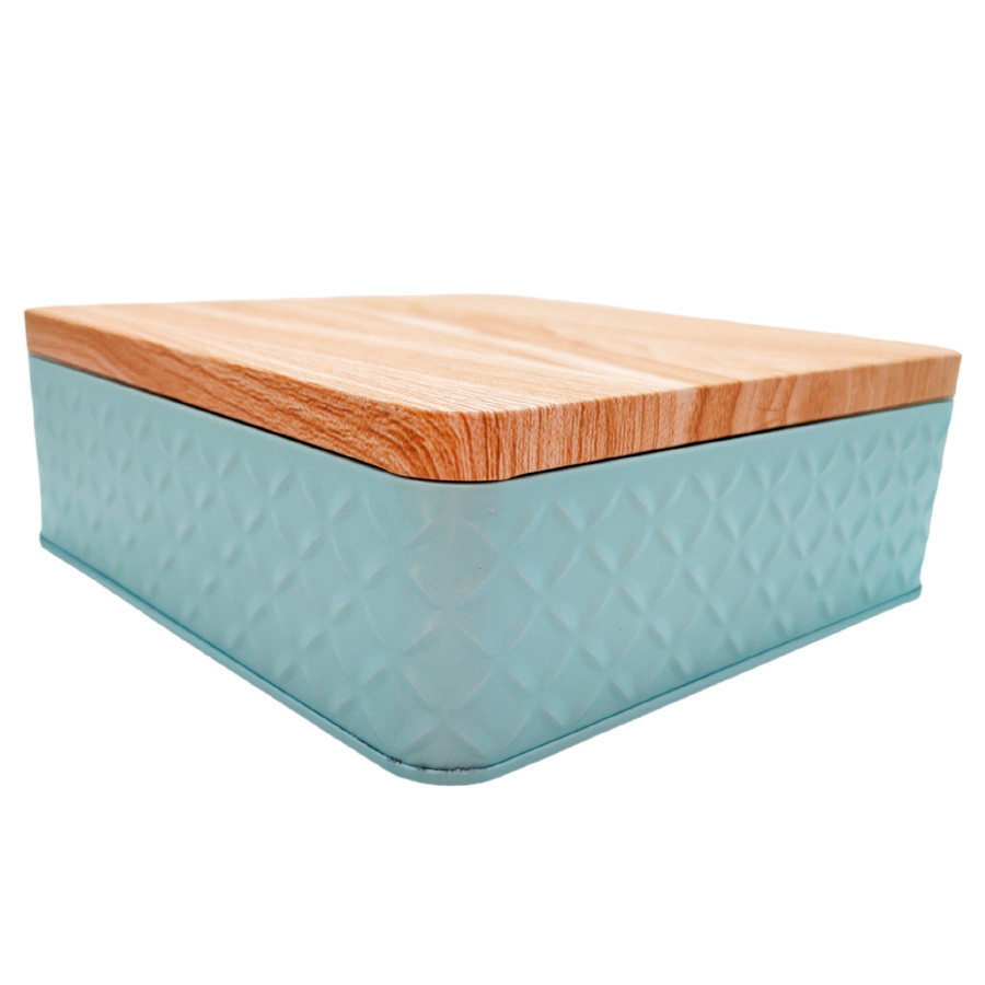 Lata de Metal Quadrada Texturizada - Azul - 17x6cm - 1 unidade - Rizzo · foto 2