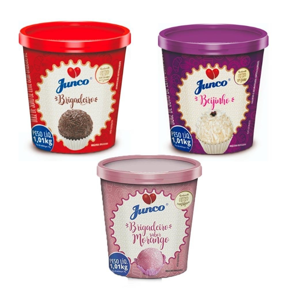 Kit Festa Junco 3 sabores 1,01kg - Brigadeiro, Beijinho, Chocolate Branco, Morango ou Churros Pronto