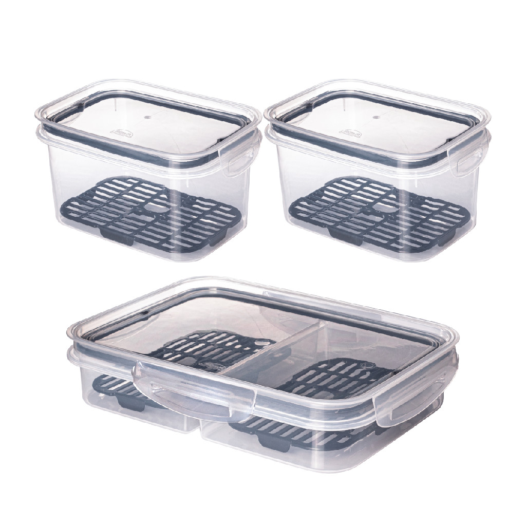 Kit 3 Potes Porta Frios 1,2L com Divisórias e Escorredor