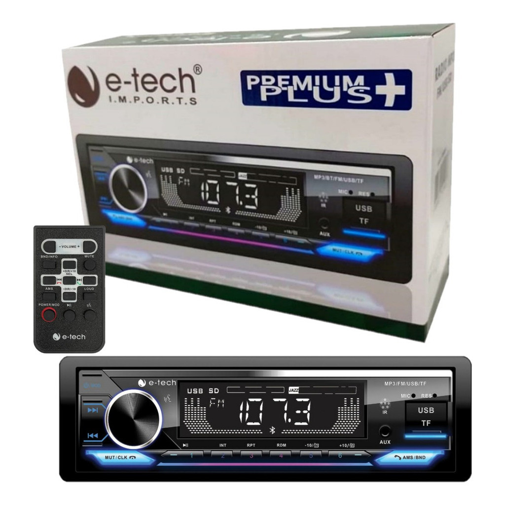 Radio Mp3 Automotiv E-tech Premium Plus Bluetooth Usb Aux Sd em Oferta na Shopee