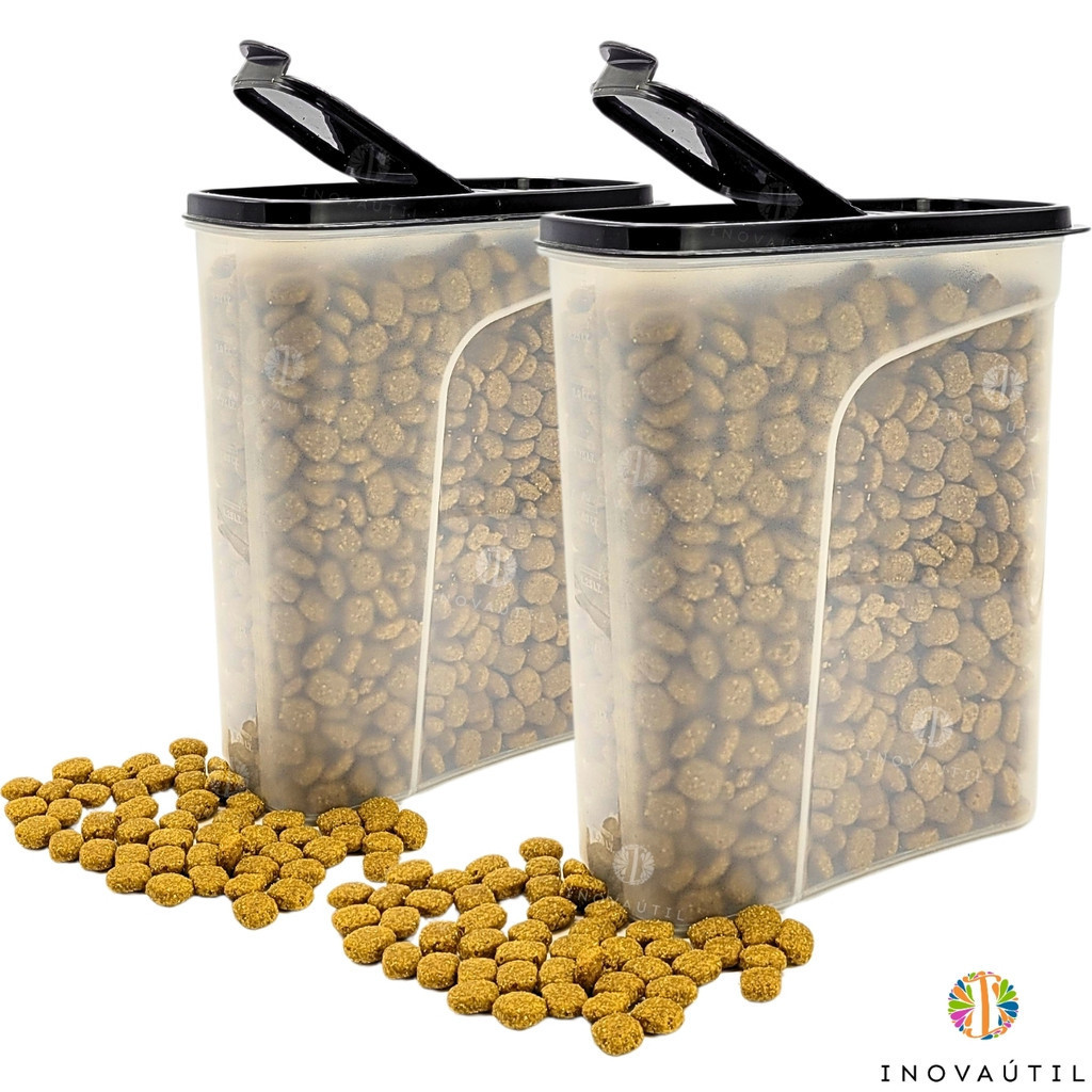 Porta Ração e Petisco 2 Potes 2,5lts C/Tampa Flip Preto Pet Cachorro e Gato em Oferta na Shopee