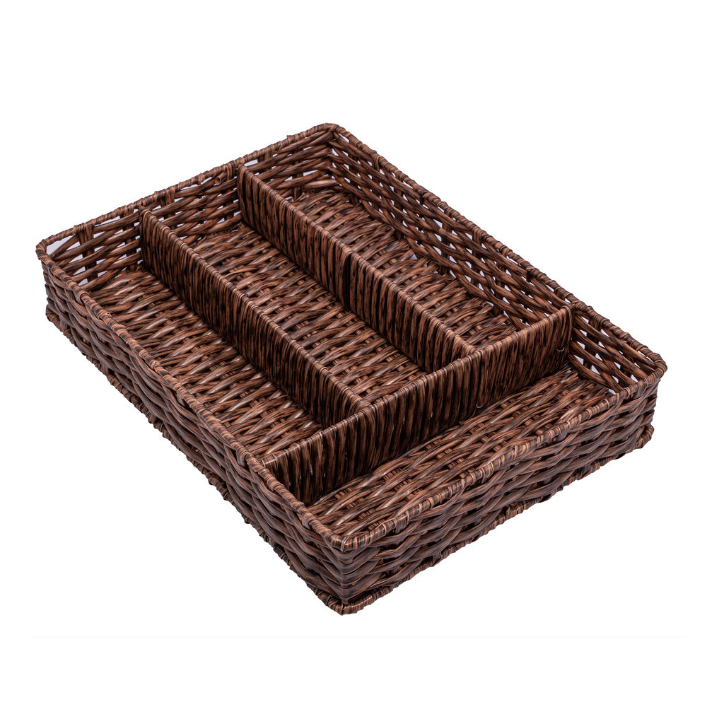 Porta Talheres para Gaveta em Plástico Rattan Marrom C/4 Divisórias 30x22cm Lyor