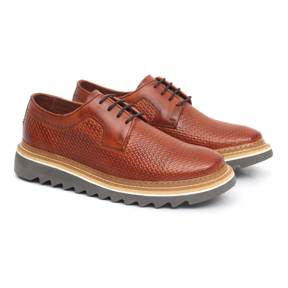 Sapato Oxford Masculino Derby Tratorado Couro Premium Tricê