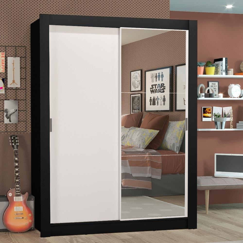 Guarda-Roupa Solteiro Madesa Denver 2 Portas de Correr com Espelho em Oferta na Shopee