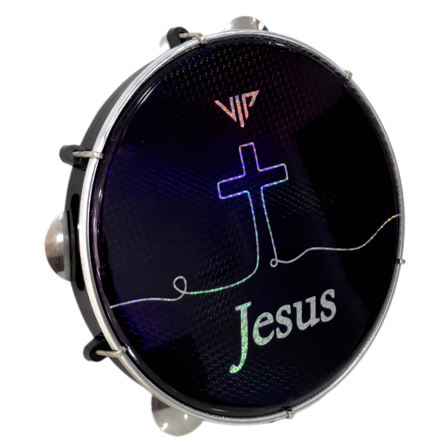 Pandeiro Profissional 10 Pele Holográfica Jesus Corpo Abs Chave Afinação