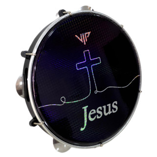 Pandeiro Profissional 10 Pele Holográfica Jesus Corpo Abs Chave Afinação