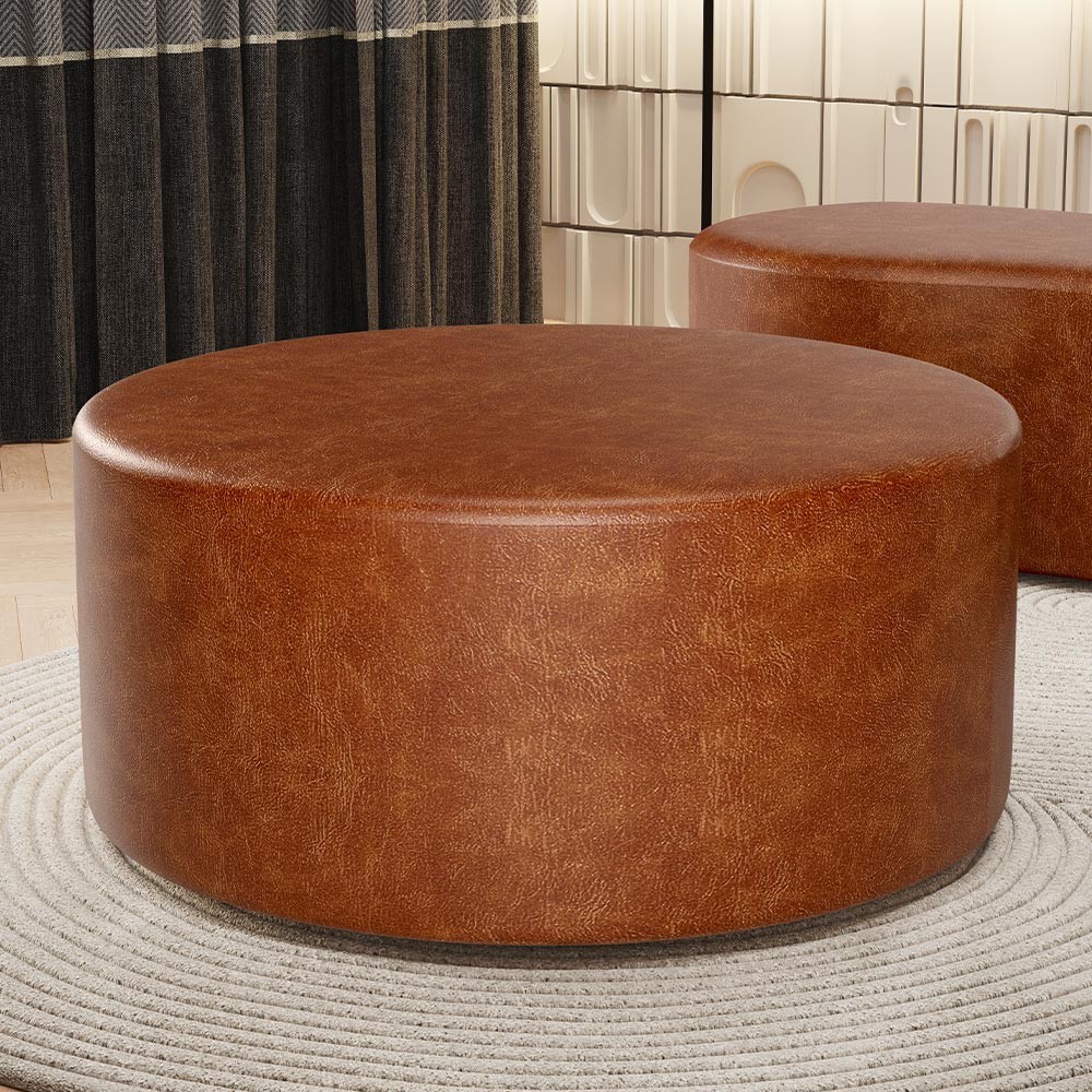 Puff Redondo Orgânico para Living 90cm Lola W01 Couríssimo Camel - Lyam Decor em Oferta na Shopee