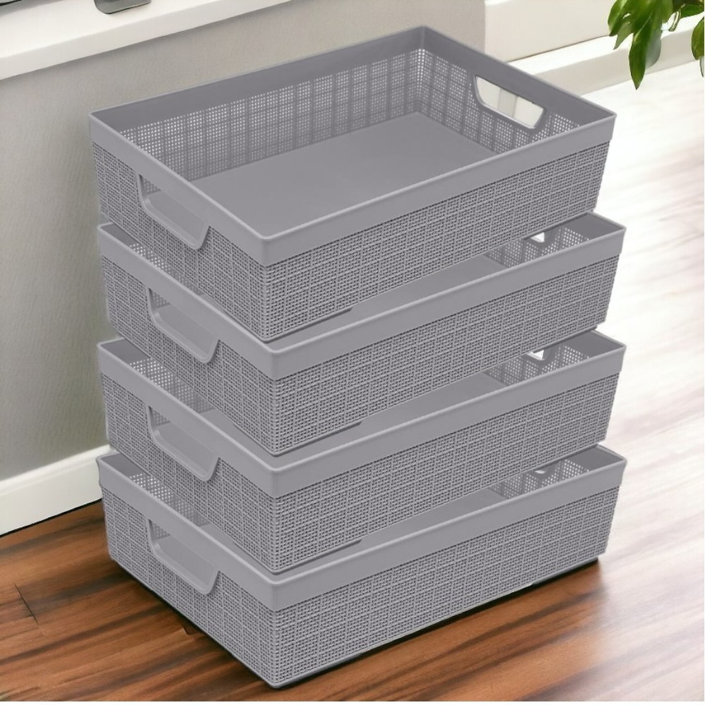 Kit 4 Cestos Organizadores 5,2 Litros Multiuso Lavanderia Armário Cozinha Multiuso Plástico Rattan